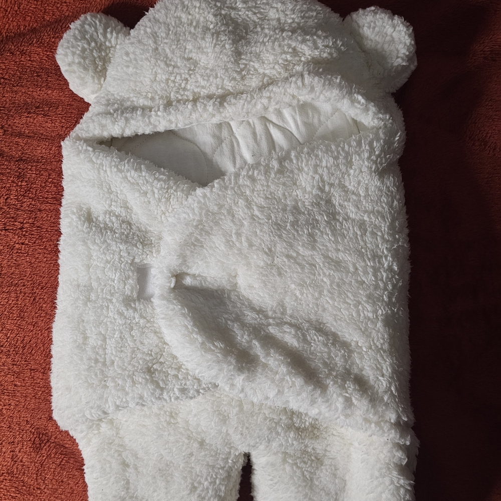 Cozy White Fleece Baby Bear Onesie